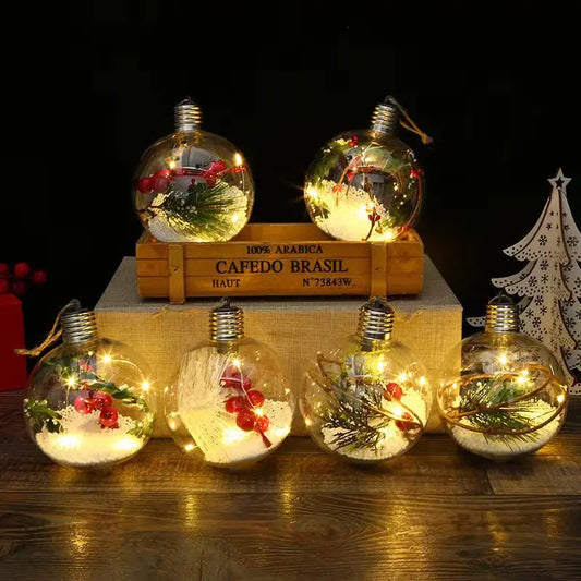 LED Light Christmas Tree Hanging Decoration Set Glass Material Christmas Ball for Party Decorations Festive Christmas Party