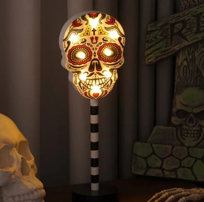 Halloween Ghost Festival Lantern LED Pumpkin Ghost Skeleton Head Wooden Decorative Night Light