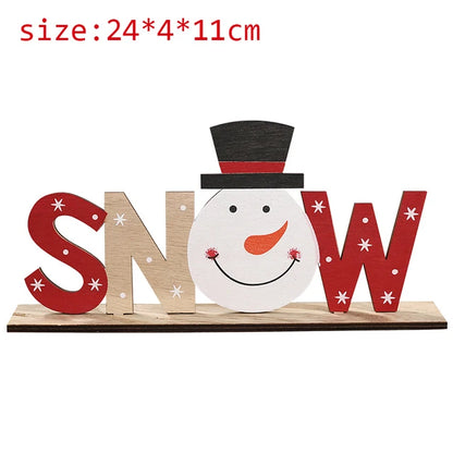 Wooden Christmas Decorations Xmas Snow Noel Letter Table Ornaments Merry Christmas Party Decor for Home 2023 Navidad Gifts