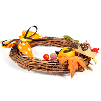 Rattan Wreath Halloween Doll Decorating Artificial Maple Leaves Autumn Halloween Decoration