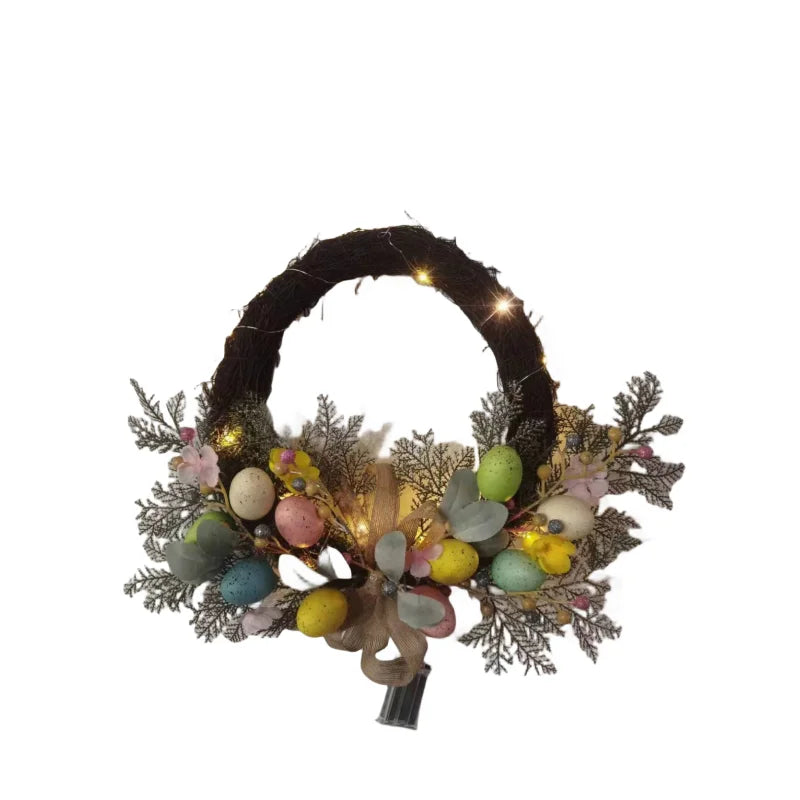 New Arrivals Spring Easter Wreath With Colorful Eggs Artificial Garland for Front Door Wall Holiday Decoration Wreaths