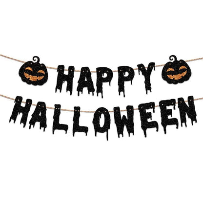 Happy Halloween Flag Reusable Interior Hanging Decoration Bat Pumpkin Spider