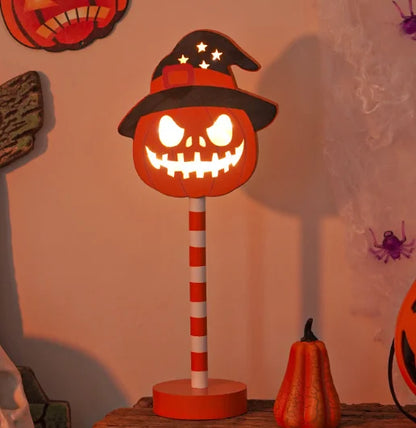 Halloween Ghost Festival Lantern LED Pumpkin Ghost Skeleton Head Wooden Decorative Night Light