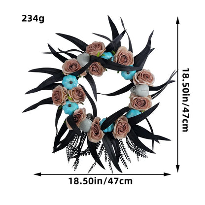 Hot Selling Halloween Door Hanging Decoration Creative Pumpkin Rose Vine Wreath with Ghost Head Horror Elements