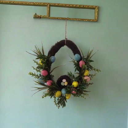 New Arrivals Spring Easter Wreath With Colorful Eggs Artificial Garland for Front Door Wall Holiday Decoration Wreaths
