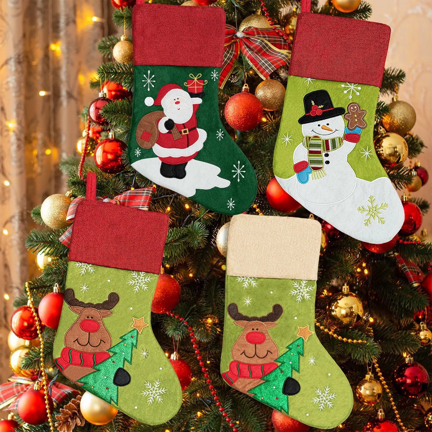 Cross-Border New Stock Christmas Decorations Sock-Shaped Santa Claus Gift & Candy Bags Tree Ornaments