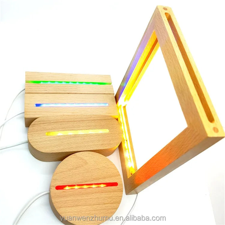Wholesale Round Oval Rectangular Led Wooden Base Graffitable Message Board clear Acrylic LED Night Light for Bedroom