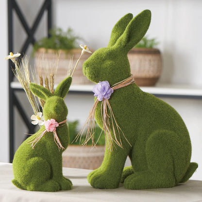 Wholesale Easter Green Decoration Bunny Home Holiday Spring Ornament Plush Flocking Ceramic Rabbit