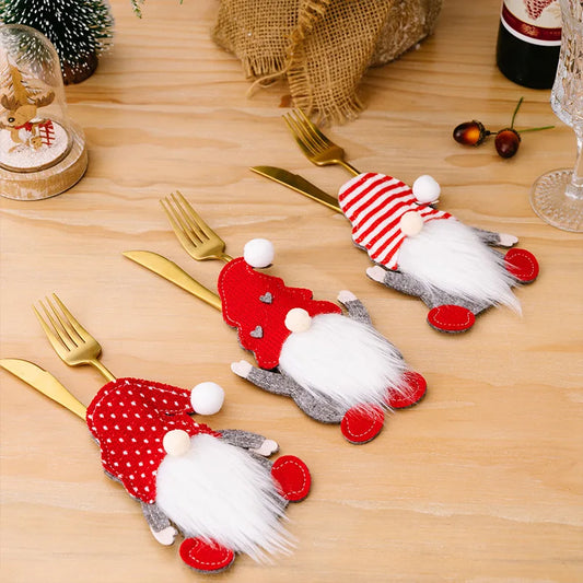 Christmas Table Decorations Christmas Knife and Fork Covers Cutlery Holder for Xmas Party Dinner Novelty Decorations