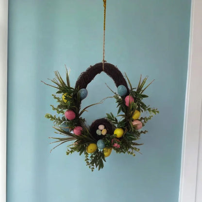 New Arrivals Spring Easter Wreath With Colorful Eggs Artificial Garland for Front Door Wall Holiday Decoration Wreaths