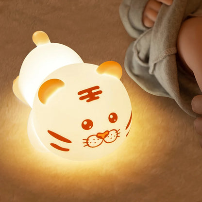 Rechargeable LED Night Light Kids Bedroom Cartoon Animal Panda Rabbit Tiger Silhouette ABS Moon Square Sleep Table Lamp Home Use
