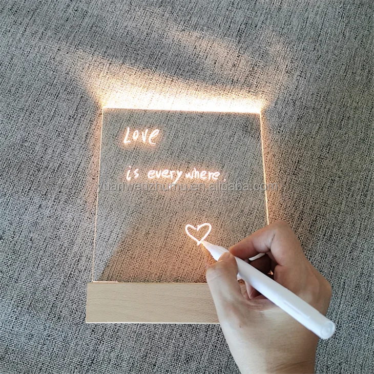 Wholesale Round Oval Rectangular Led Wooden Base Graffitable Message Board clear Acrylic LED Night Light for Bedroom