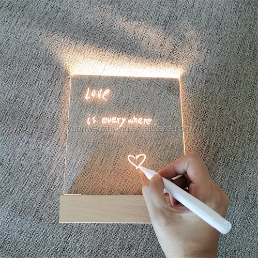 Wholesale Round Oval Rectangular Led Wooden Base Graffitable Message Board clear Acrylic LED Night Light for Bedroom