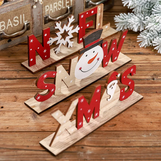 Wooden Christmas Decorations Xmas Snow Noel Letter Table Ornaments Merry Christmas Party Decor for Home 2023 Navidad Gifts