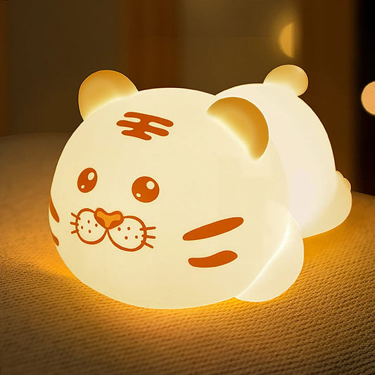 Rechargeable LED Night Light Kids Bedroom Cartoon Animal Panda Rabbit Tiger Silhouette ABS Moon Square Sleep Table Lamp Home Use