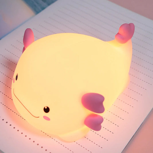 Cute Gift pink Dimmable Axolotl Silicone Night Light Baby Toy USB Rechargeable Touch Animal Light Lamp Kids Room Axolotl Lamp