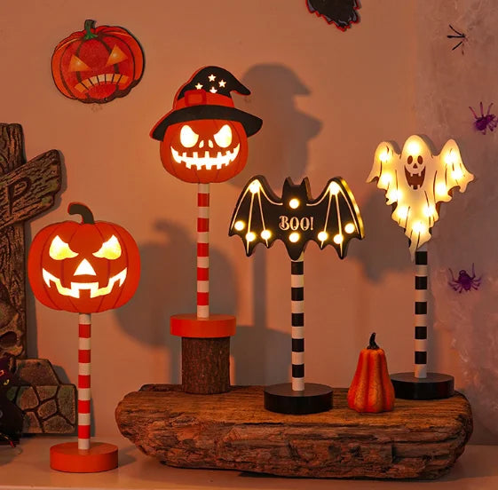 Halloween Ghost Festival Lantern LED Pumpkin Ghost Skeleton Head Wooden Decorative Night Light