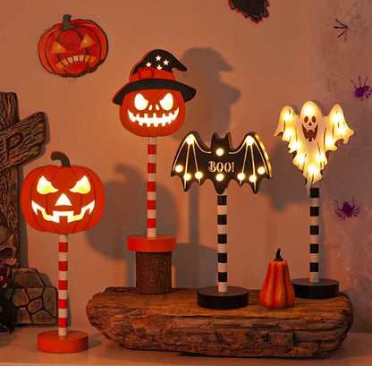 Halloween Ghost Festival Lantern LED Pumpkin Ghost Skeleton Head Wooden Decorative Night Light
