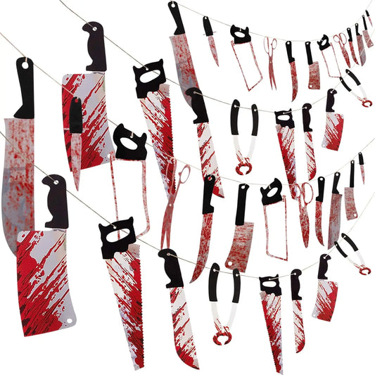 Halloween Party Decorations Bloody Banner Horror Scary Garland Decorations for Thriller Movie Theme Spooky Prop Supplies
