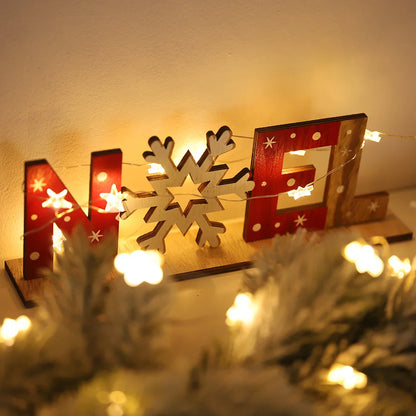 Wooden Christmas Decorations Xmas Snow Noel Letter Table Ornaments Merry Christmas Party Decor for Home 2023 Navidad Gifts