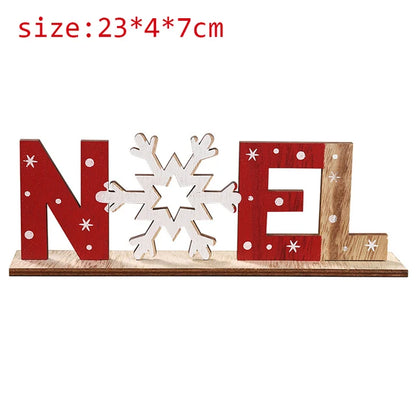 Wooden Christmas Decorations Xmas Snow Noel Letter Table Ornaments Merry Christmas Party Decor for Home 2023 Navidad Gifts