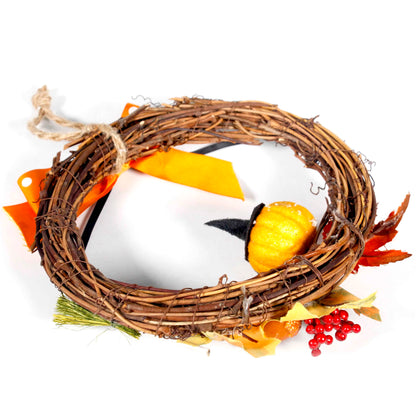 Rattan Wreath Halloween Doll Decorating Artificial Maple Leaves Autumn Halloween Decoration