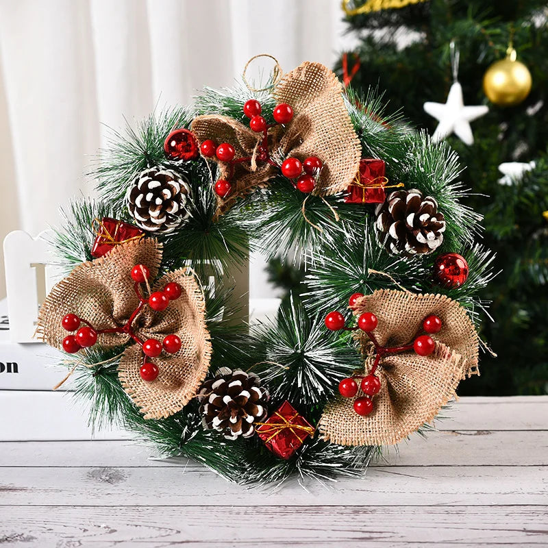 Pine Needle Xmas Garland red green bow