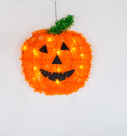 Halloween PVC Bright Silk Flat Pumpkin Copper Wire Lamp Wrapped Around the Plastic Frame Wall Decor with 20 Orange LED