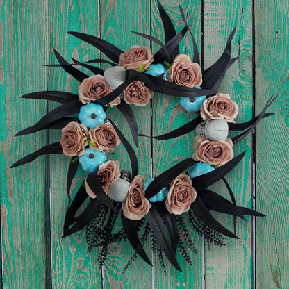 Hot Selling Halloween Door Hanging Decoration Creative Pumpkin Rose Vine Wreath with Ghost Head Horror Elements