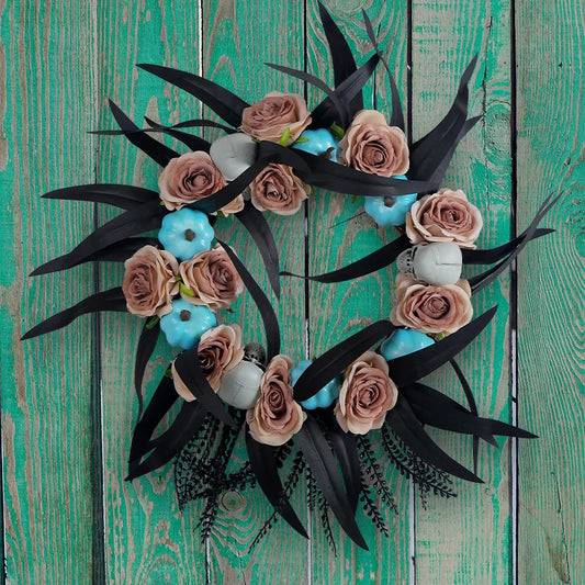 Hot Selling Halloween Door Hanging Decoration Creative Pumpkin Rose Vine Wreath with Ghost Head Horror Elements
