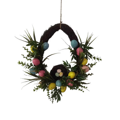 New Arrivals Spring Easter Wreath With Colorful Eggs Artificial Garland for Front Door Wall Holiday Decoration Wreaths