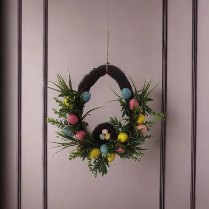 New Arrivals Spring Easter Wreath With Colorful Eggs Artificial Garland for Front Door Wall Holiday Decoration Wreaths