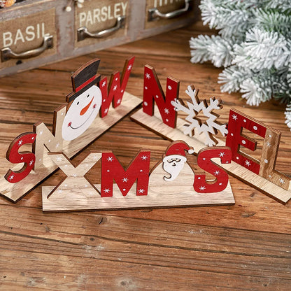 Wooden Christmas Decorations Xmas Snow Noel Letter Table Ornaments Merry Christmas Party Decor for Home 2023 Navidad Gifts