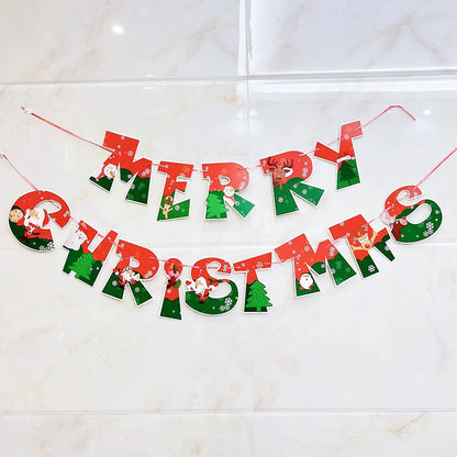 Merry Christmas Tree Decoration Fireplace Home Wall Hanging Decoration Xmas Tree Santa Banner Party Supplies Gingerbread Shaped