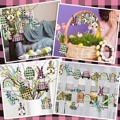 Wooden Ornament Easter Party Decorations Supplies Rabbits Bunny Hanging Easter Hunting Party Wooden Home Ornaments for Kids