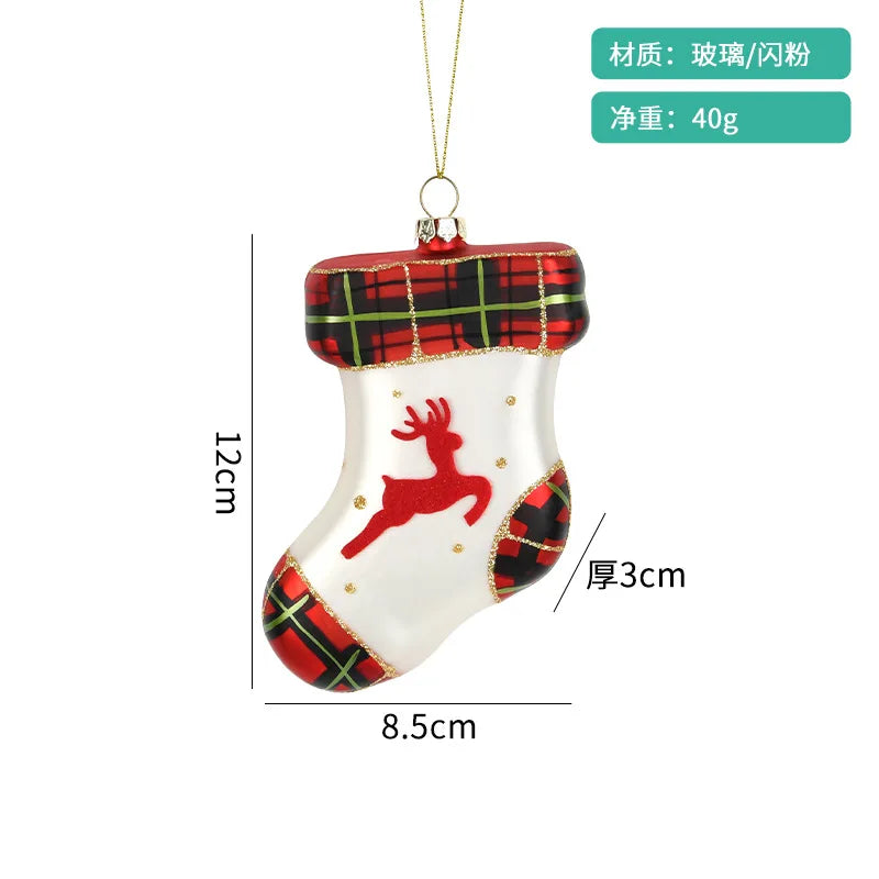 XMAS Luxury Christmas Stocking Santa Stained Glass Decorations Accessory Ball Tree Ornaments Festive Christmas 100pcs