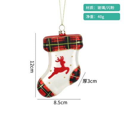 XMAS Luxury Christmas Stocking Santa Stained Glass Decorations Accessory Ball Tree Ornaments Festive Christmas 100pcs