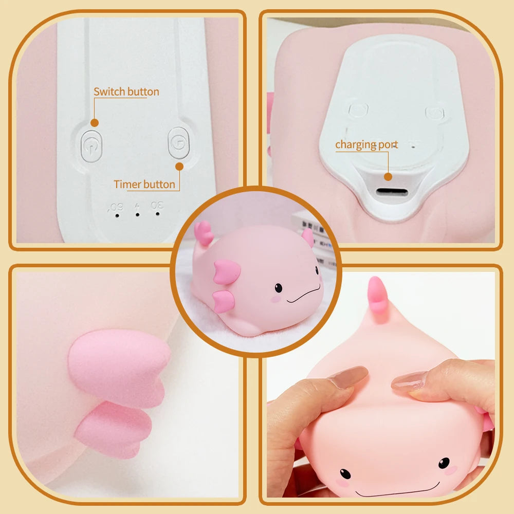 Cute Gift pink Dimmable Axolotl Silicone Night Light Baby Toy USB Rechargeable Touch Animal Light Lamp Kids Room Axolotl Lamp