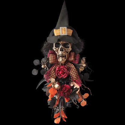 Front Door Diy Hanging Wreath Black Artificial Leaves Bow Pumpkin Spooky Scary Skeleton Hand Witch Hat Halloween Swag