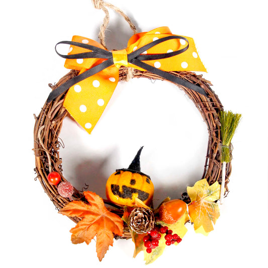 Rattan Wreath Halloween Doll Decorating Artificial Maple Leaves Autumn Halloween Decoration