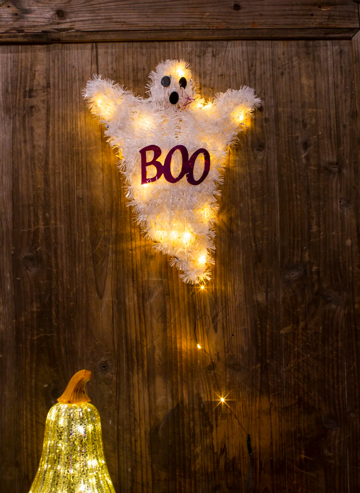 Halloween PVC Bright Silk Flat Pumpkin Copper Wire Lamp Wrapped Around the Plastic Frame Wall Decor with 20 Orange LED