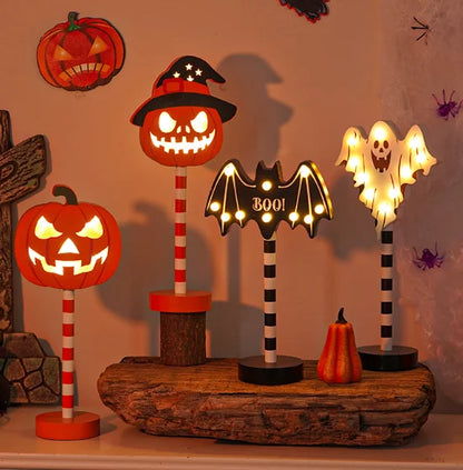 Halloween Ghost Festival Lantern LED Pumpkin Ghost Skeleton Head Wooden Decorative Night Light