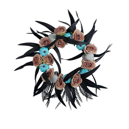 Hot Selling Halloween Door Hanging Decoration Creative Pumpkin Rose Vine Wreath with Ghost Head Horror Elements