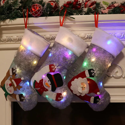 LED Christmas Ornaments & Stockings Set Holiday Family Party Home Decor; Christmas Decoration Supplies for Xmas Tree