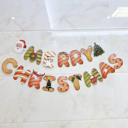 Merry Christmas Tree Decoration Fireplace Home Wall Hanging Decoration Xmas Tree Santa Banner Party Supplies Gingerbread Shaped