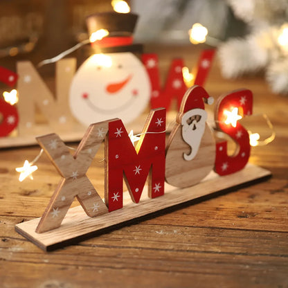 Wooden Christmas Decorations Xmas Snow Noel Letter Table Ornaments Merry Christmas Party Decor for Home 2023 Navidad Gifts