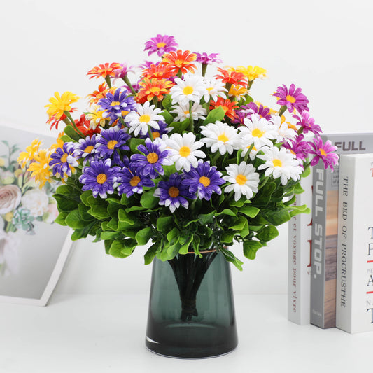 Bouquets de fleurs simulées, chrysanthèmes, marguerites artificielles, ornements de décoration extérieure pour la maison, fleurs en plastique factices, plantes vertes, vente en gros transfrontalière