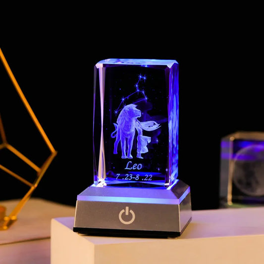Twelve Constellation Crystal Laser Inner Carving LED Light Source Plug in Light Stand Holiday Birthday Gift for Boyfriend and Girlfriend
