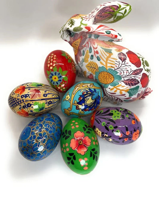Hand Painted Wooden Easter Eggs, Decorative Hand Painted Vintage Wooden Easter Eggs